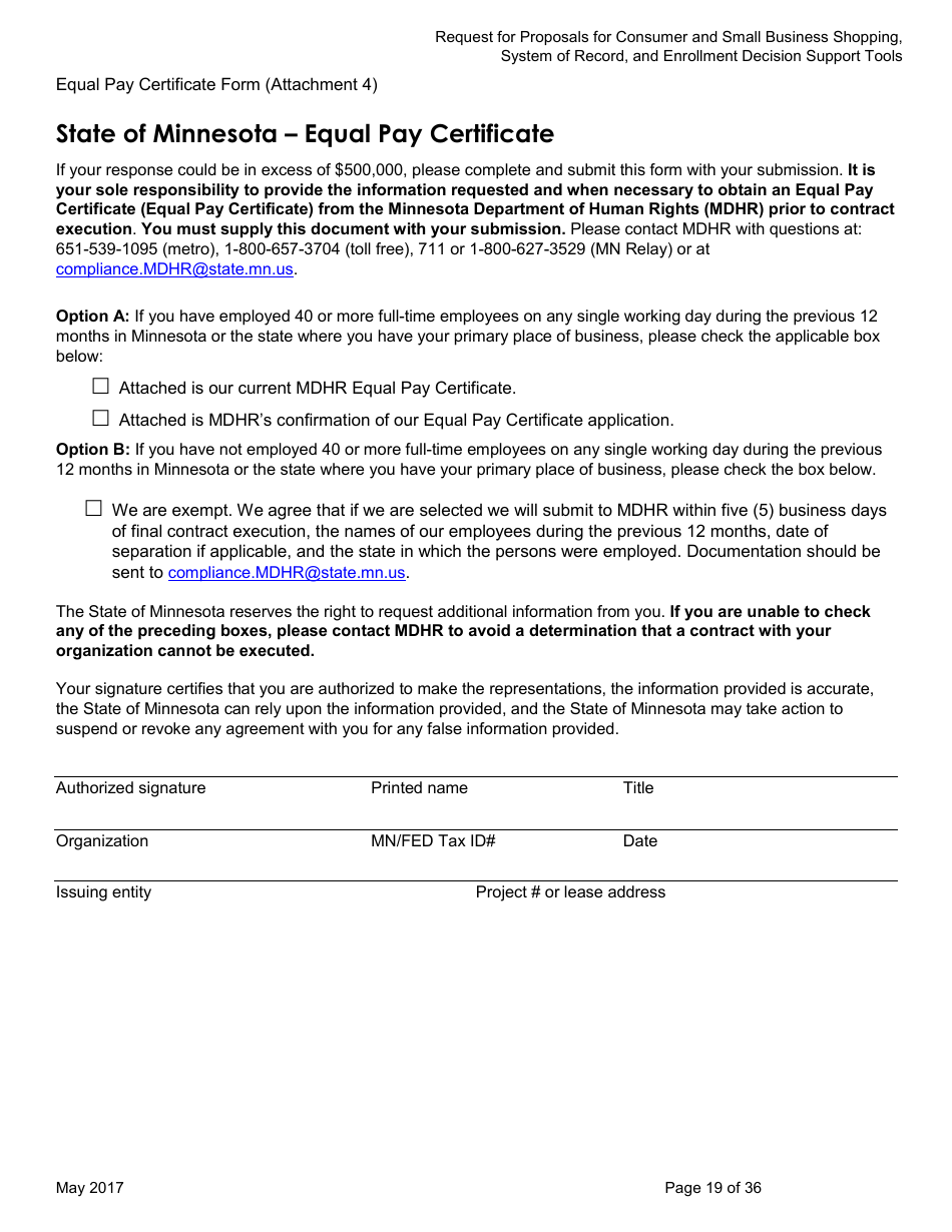 Request for Proposals for Consumer and Small Business Shopping, System of Record, and Enrollment Decision Support Tools for Mnsure - Minnesota, Page 19