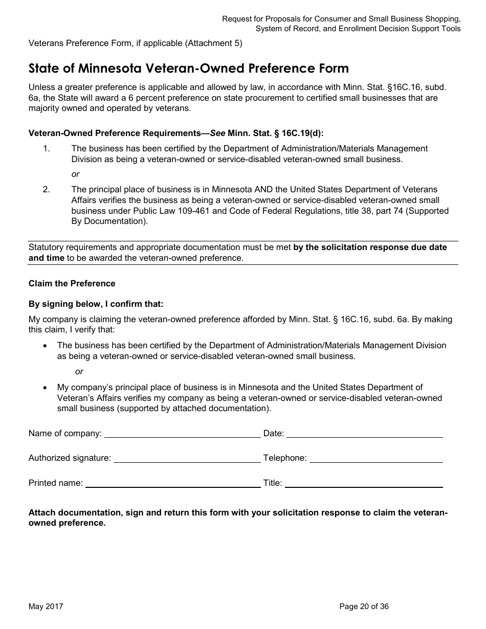 Request for Proposals for Consumer and Small Business Shopping, System of Record, and Enrollment Decision Support Tools for Mnsure - Minnesota, Page 20