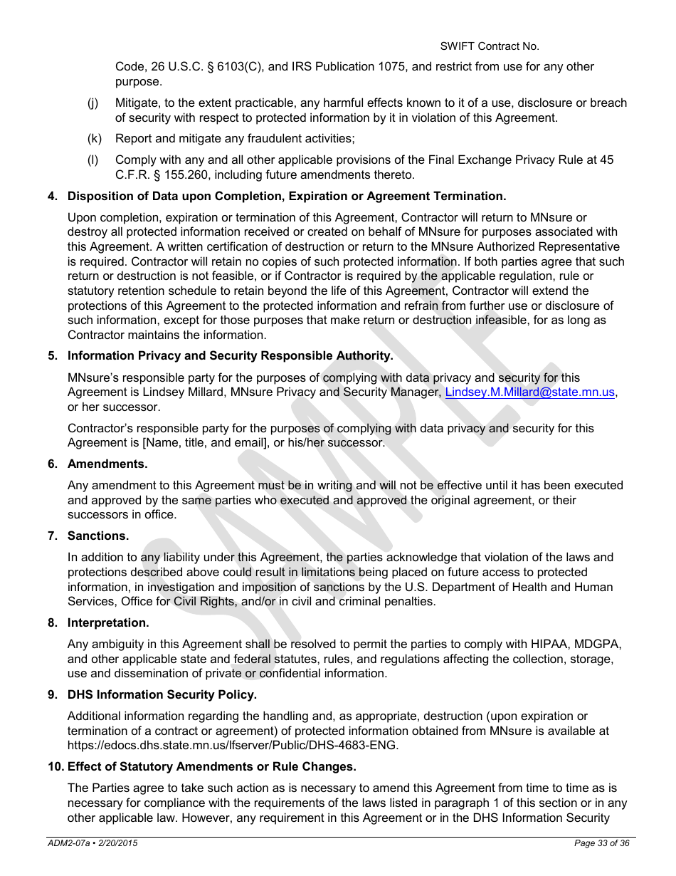 Request for Proposals for Consumer and Small Business Shopping, System of Record, and Enrollment Decision Support Tools for Mnsure - Minnesota, Page 33