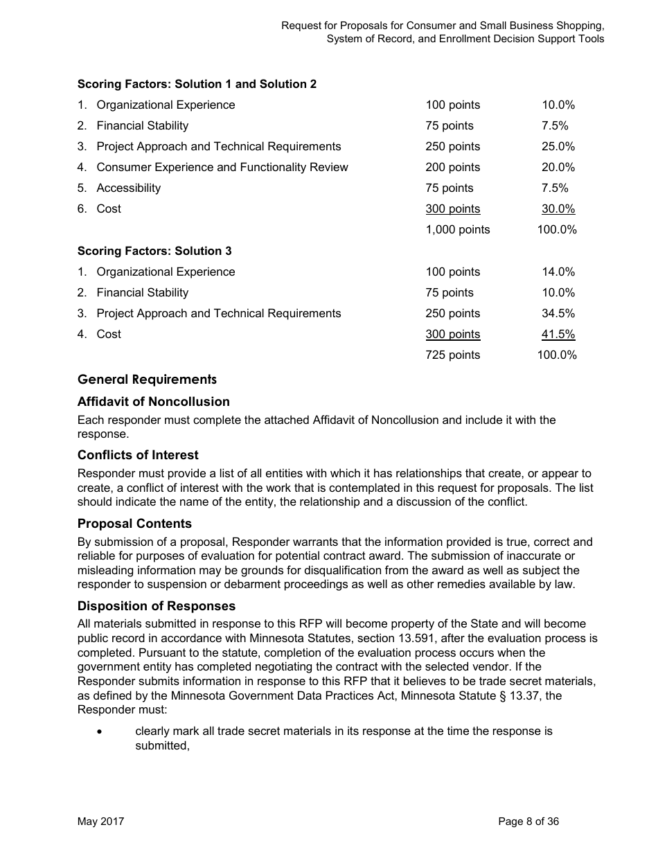 Request for Proposals for Consumer and Small Business Shopping, System of Record, and Enrollment Decision Support Tools for Mnsure - Minnesota, Page 8
