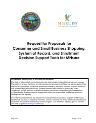 &quot;Request for Proposals for Consumer and Small Business Shopping, System of Record, and Enrollment Decision Support Tools for Mnsure&quot; - Minnesota
