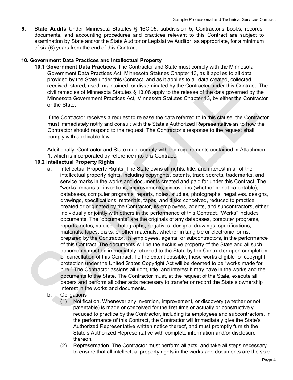 Professional and Technical Services Contract Form - Mnsure - Sample - Minnesota, Page 4