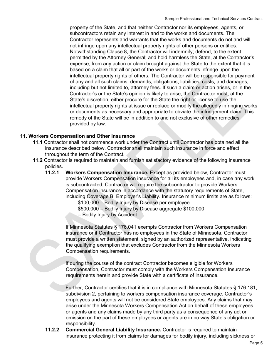 Professional and Technical Services Contract Form - Mnsure - Sample - Minnesota, Page 5