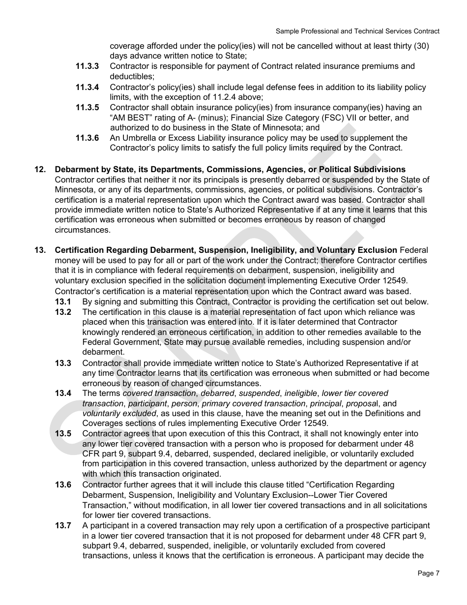 Professional and Technical Services Contract Form - Mnsure - Sample - Minnesota, Page 7