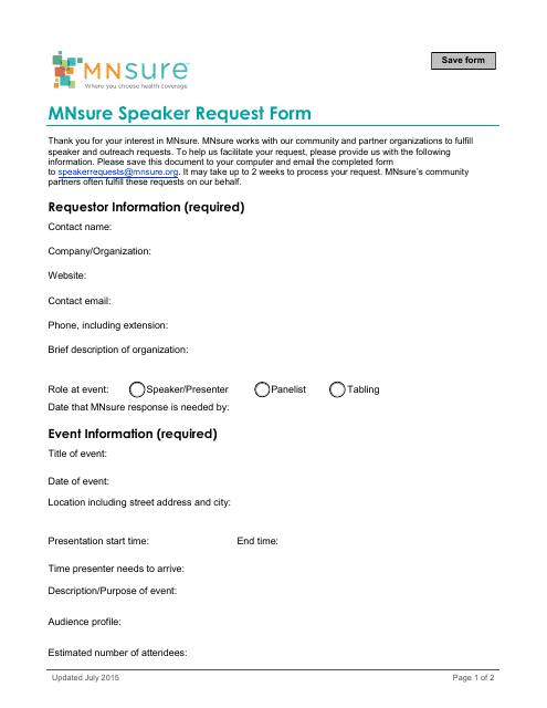 Speaker Request Form - Mnsure - Minnesota Download Pdf