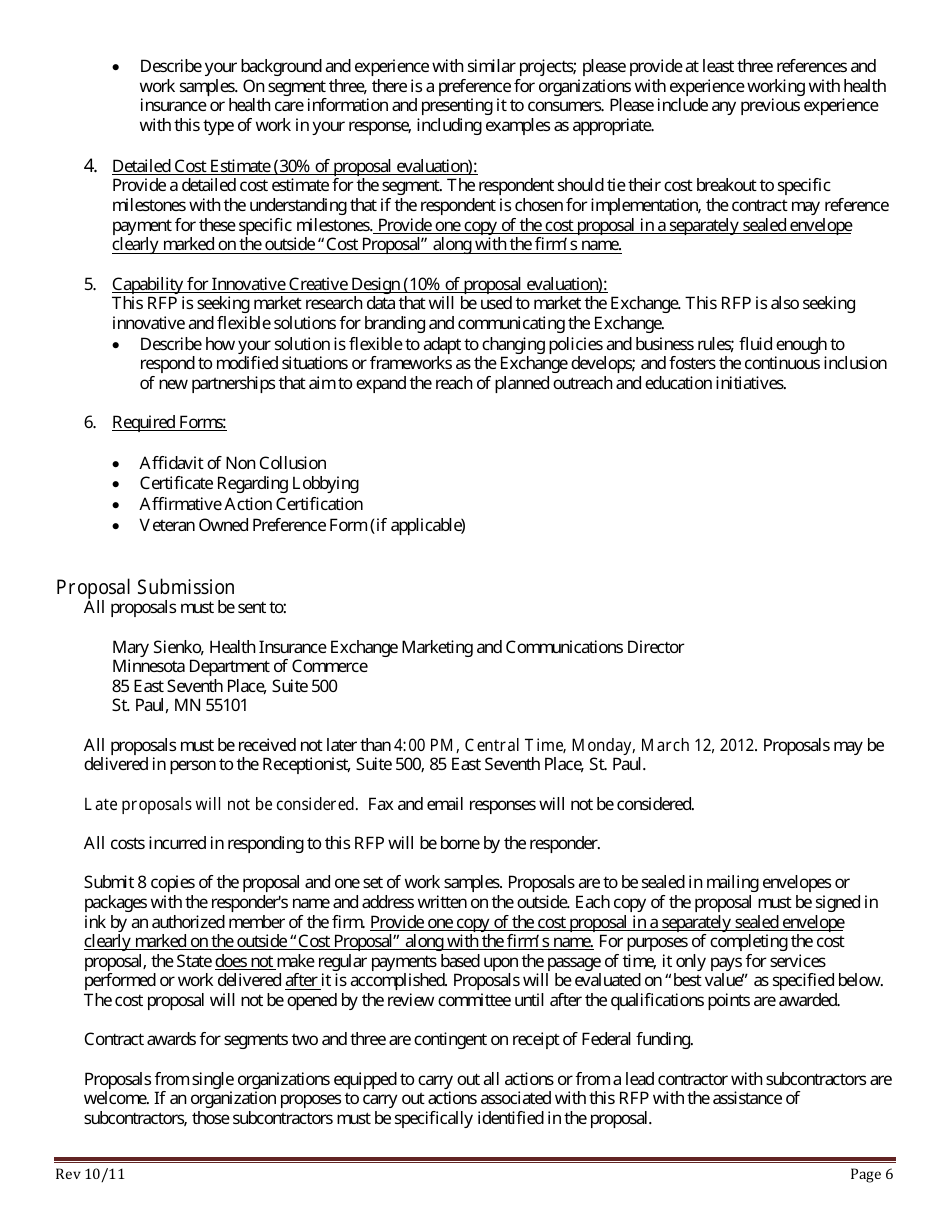 Request for Proposals (Rfp) - Minnesota, Page 6