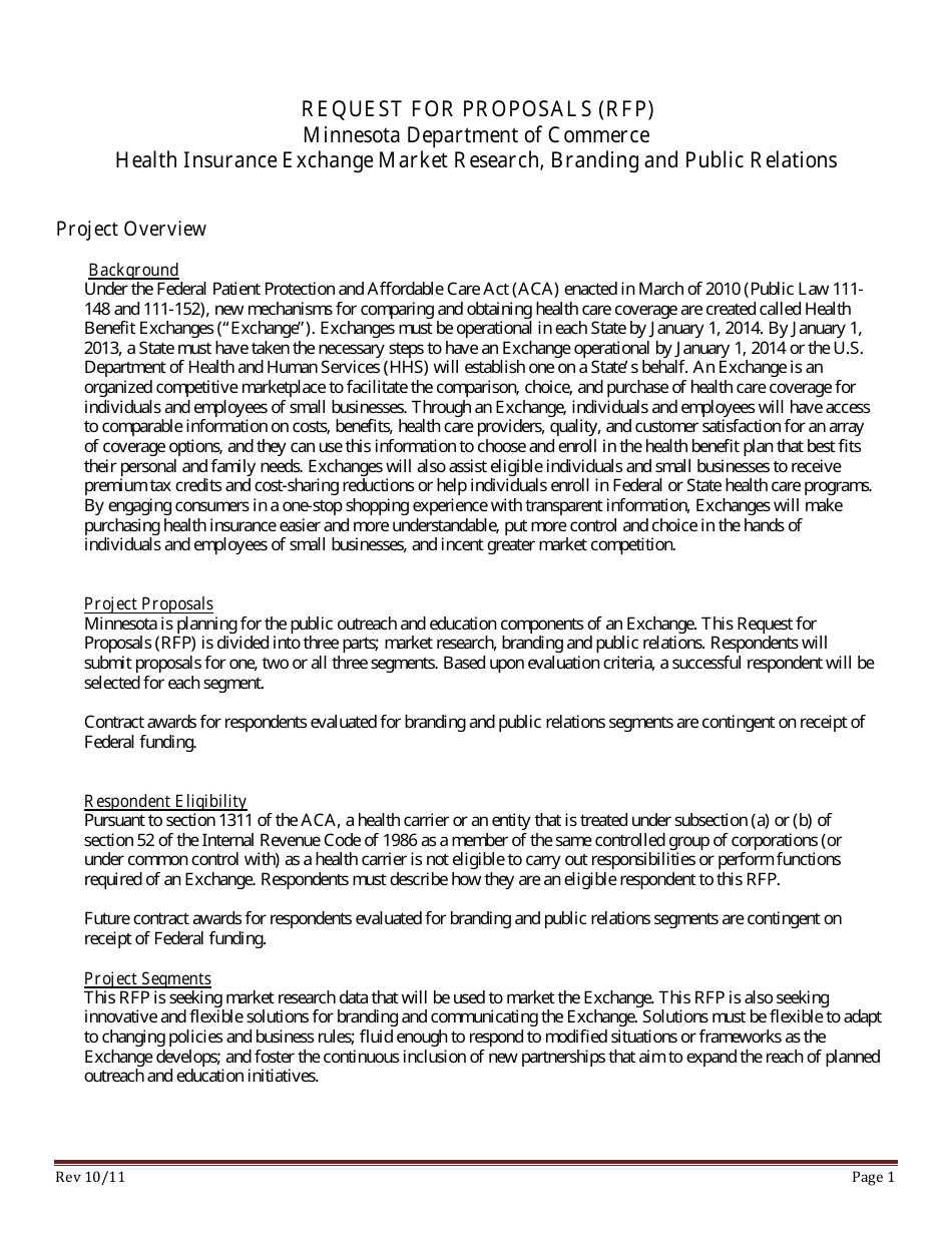 Minnesota Request For Proposals Rfp Download Fillable Pdf Templateroller