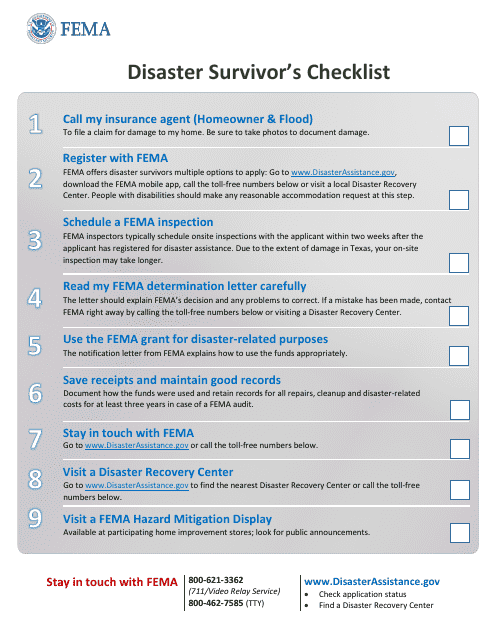 Disaster Survivor's Checklist Download Pdf