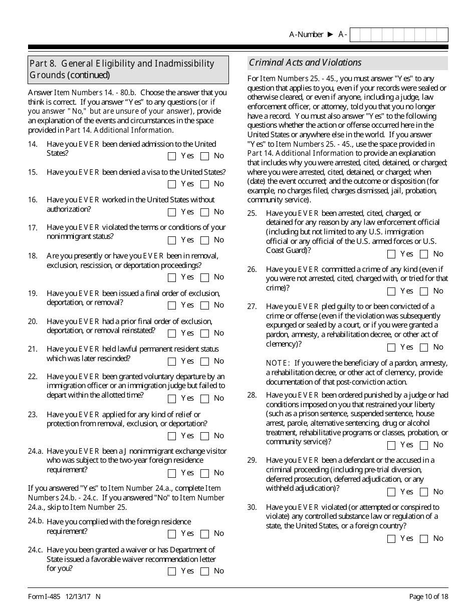 USCIS Form I-485 Application to Register Permanent Residence or Adjust Status, Page 10
