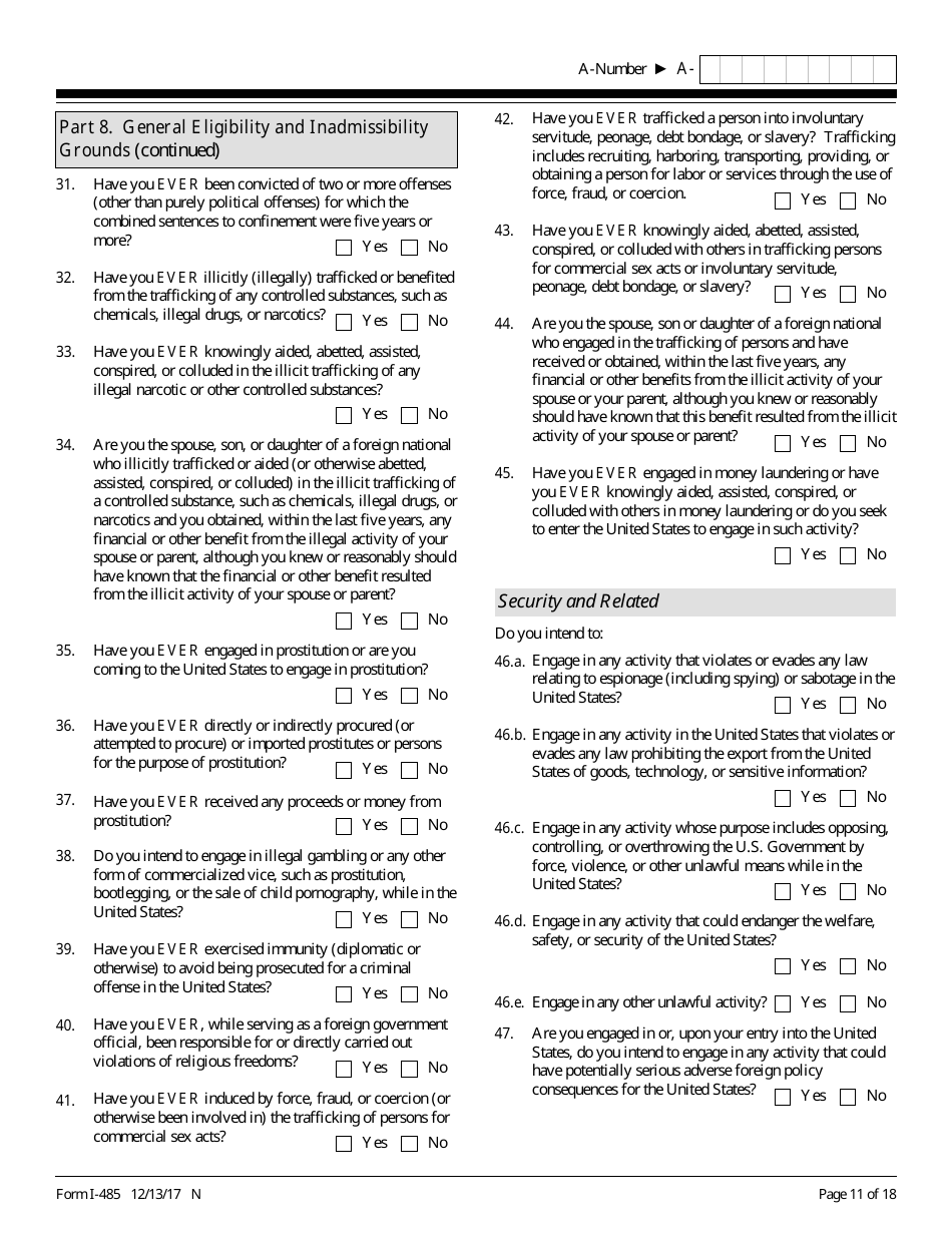 USCIS Form I-485 Application to Register Permanent Residence or Adjust Status, Page 11