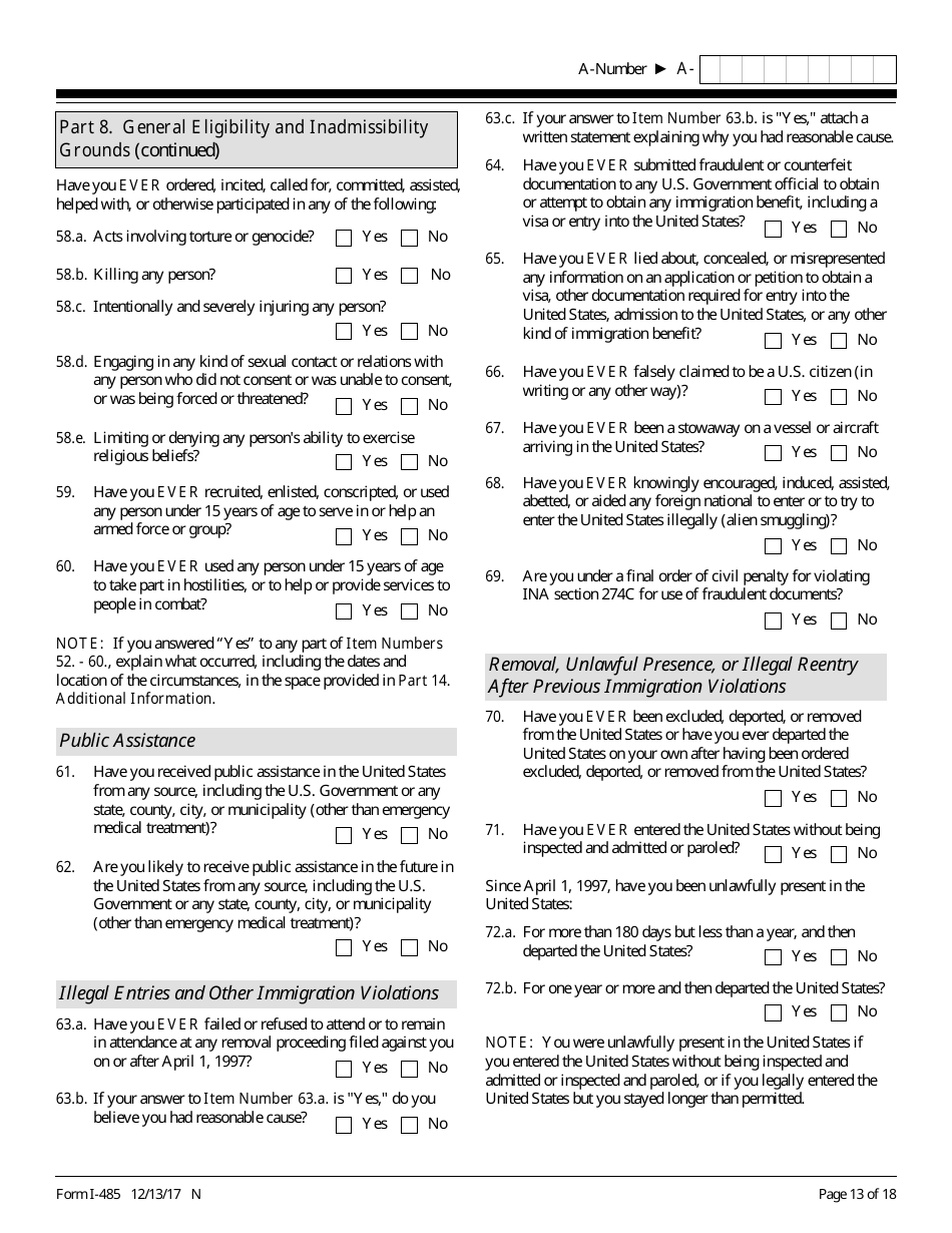 USCIS Form I-485 Application to Register Permanent Residence or Adjust Status, Page 13