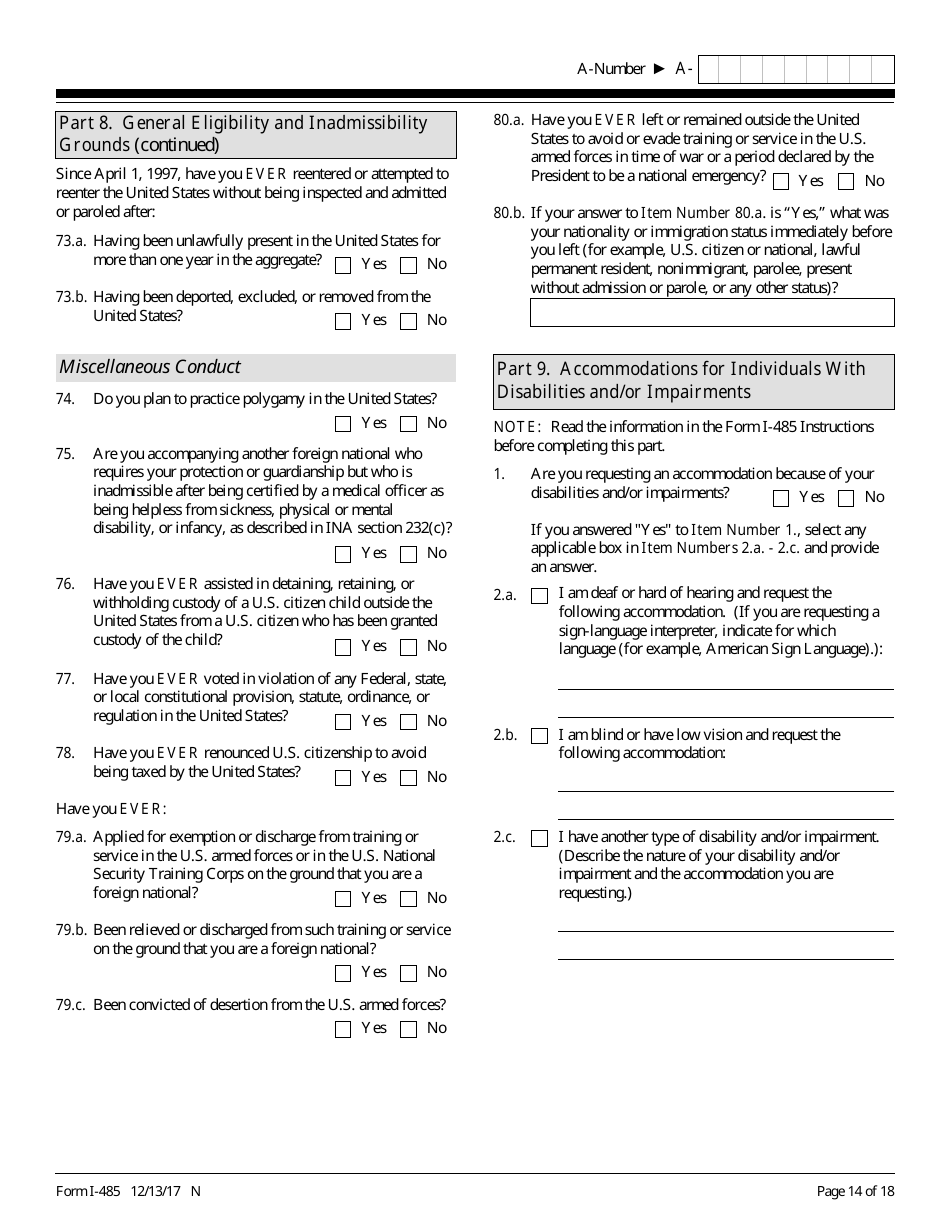 USCIS Form I-485 Application to Register Permanent Residence or Adjust Status, Page 14