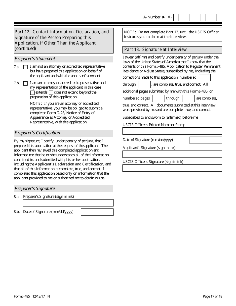 USCIS Form I-485 Application to Register Permanent Residence or Adjust Status, Page 17