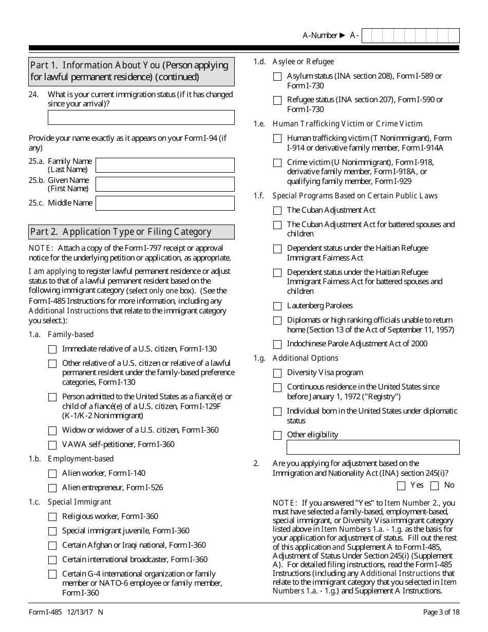USCIS Form I-485 Application to Register Permanent Residence or Adjust Status, Page 3