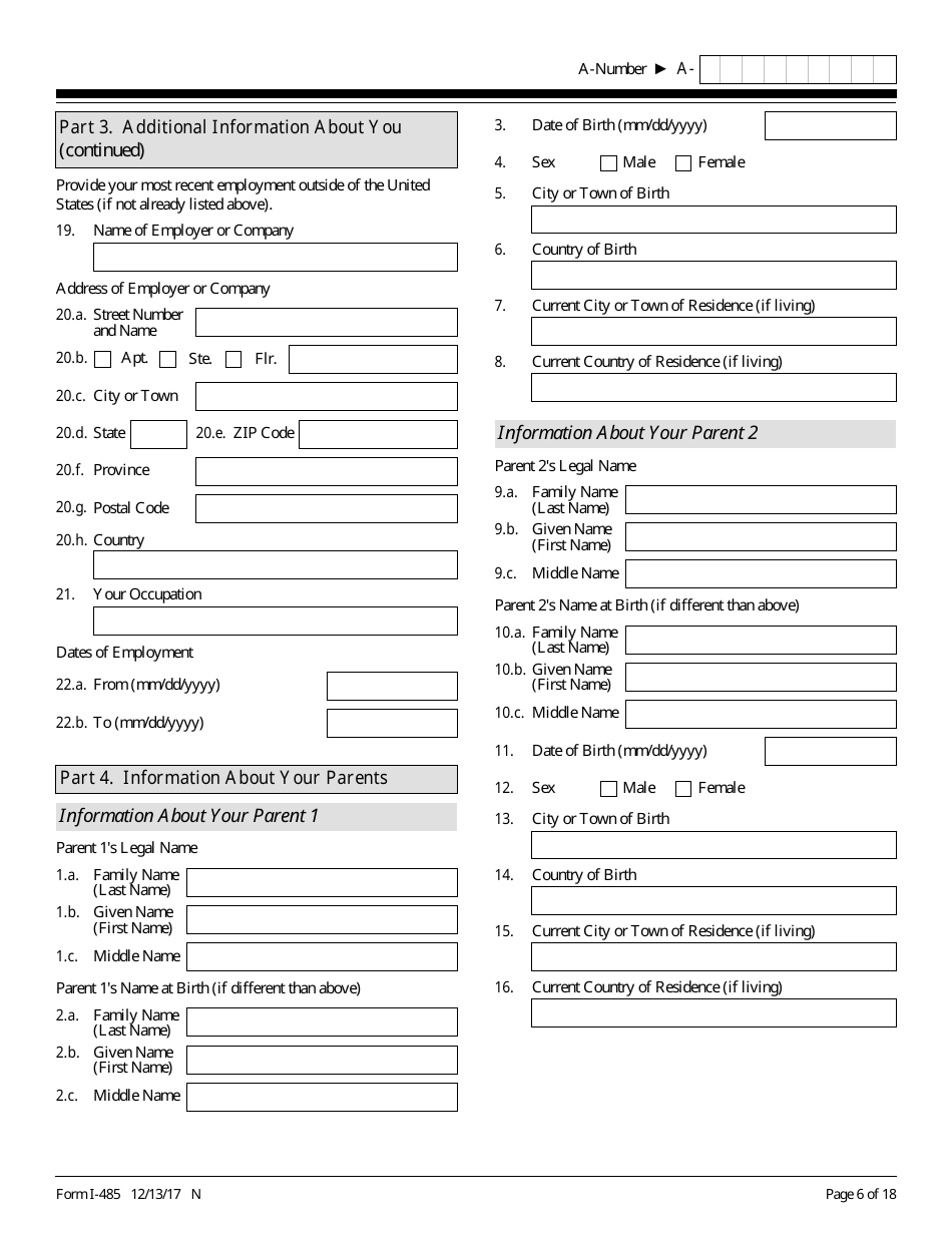 USCIS Form I-485 Application to Register Permanent Residence or Adjust Status, Page 6