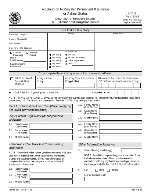 Printable Form I 485