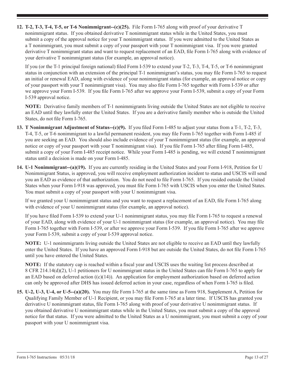 Instructions for USCIS Form I-765 Application for Employment Authorization, Page 13