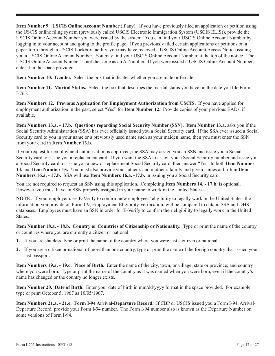 Instructions for USCIS Form I-765 Application for Employment Authorization, Page 17