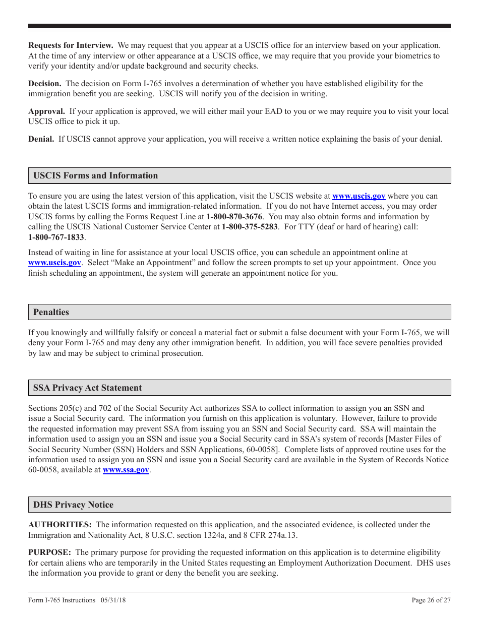 Instructions for USCIS Form I-765 Application for Employment Authorization, Page 26