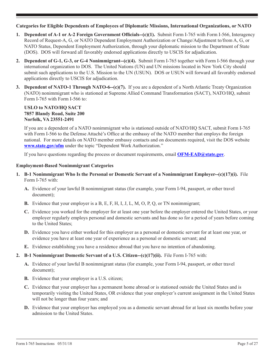 Instructions for USCIS Form I-765 Application for Employment Authorization, Page 5