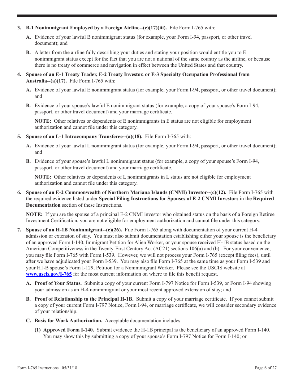 Instructions for USCIS Form I-765 Application for Employment Authorization, Page 6