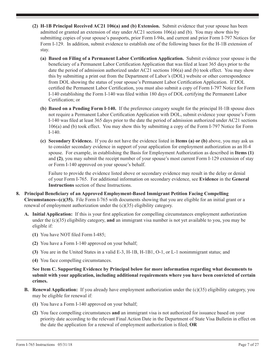 Instructions for USCIS Form I-765 Application for Employment Authorization, Page 7