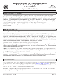 Document preview: Instructions for DHS Form G-28I Notice of Entry of Appearance as Attorney in Matters Outside the Geographical Confines of the United States