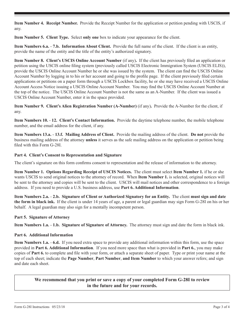 Instructions for DHS Form G-28I Notice of Entry of Appearance as Attorney in Matters Outside the Geographical Confines of the United States, Page 3