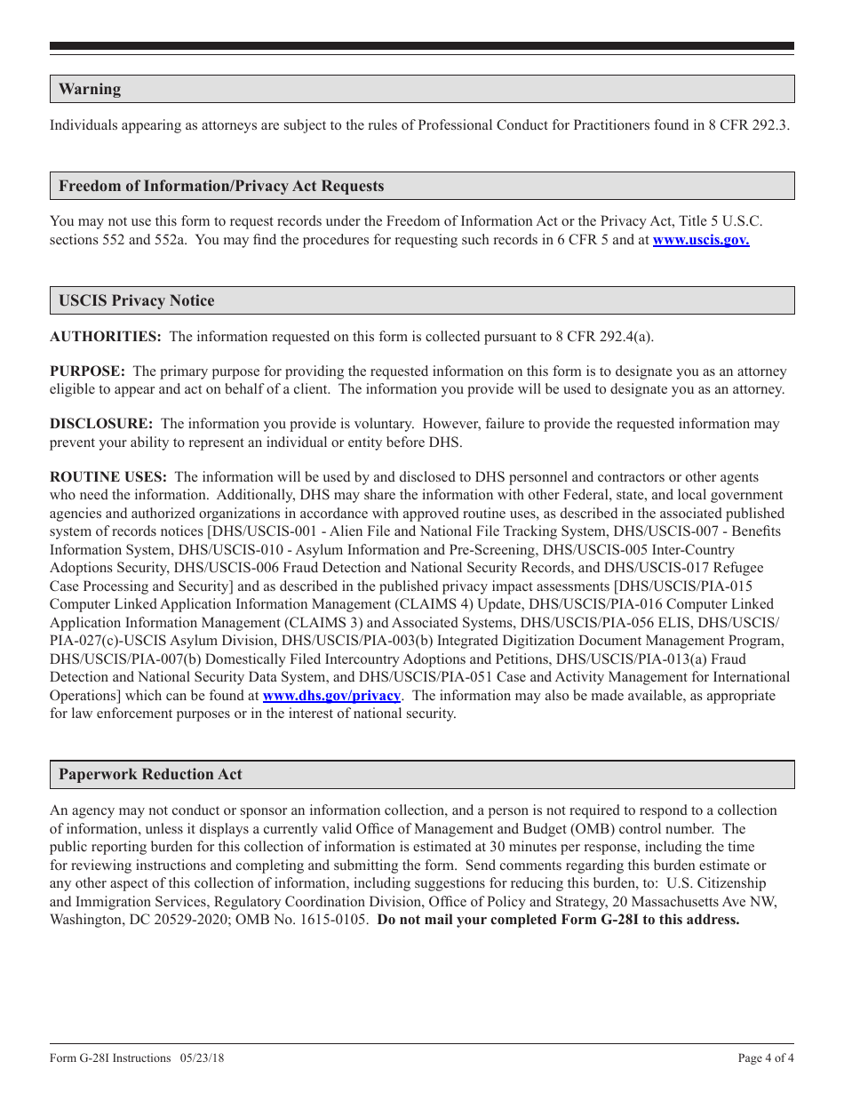 Download Instructions for DHS Form G-28I Notice of Entry of Appearance ...