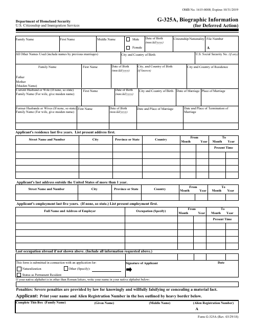 USCIS Form G-325A  Printable Pdf