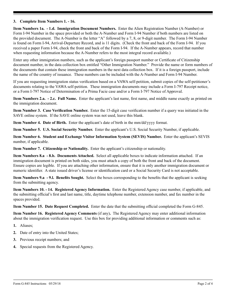 Instructions for USCIS Form G-845 Verification Request, Page 2