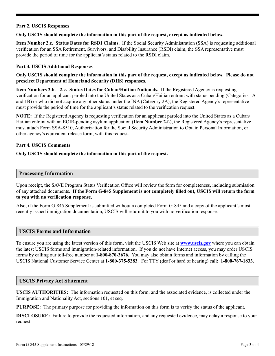 Instructions for USCIS Form G-845 SUPPLEMENT Verification Request, Page 3