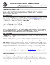 Document preview: Instructions for USCIS Form G-1450 Authorization for Credit Card Transactions