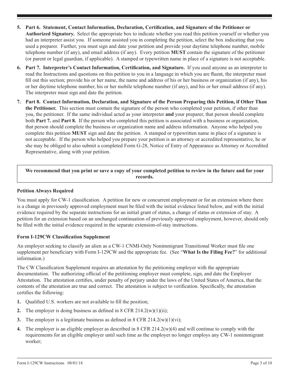 Instructions for USCIS Form I-129CW Petition for a CNMI-Only Nonimmigrant Transitional Worker, Page 3