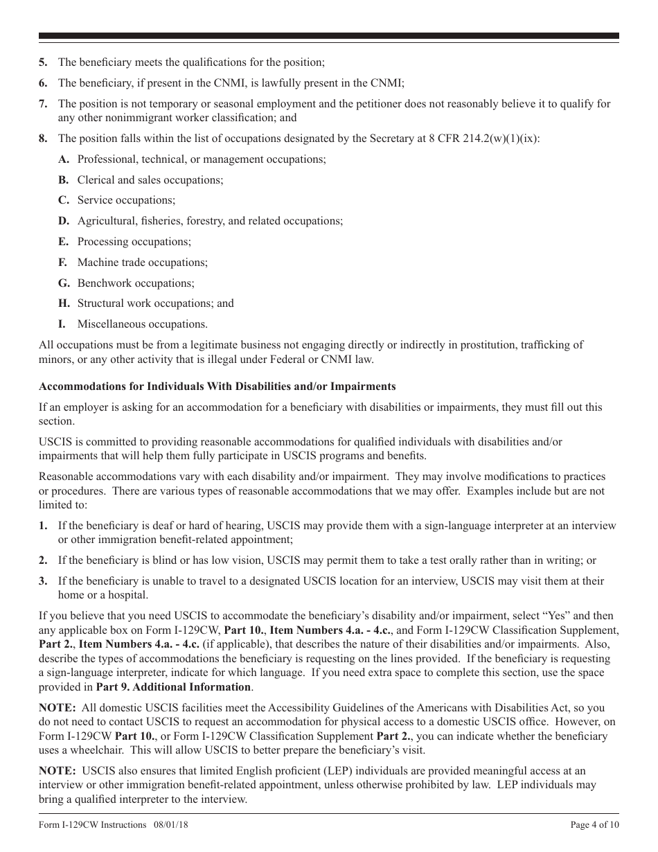 Instructions for USCIS Form I-129CW Petition for a CNMI-Only Nonimmigrant Transitional Worker, Page 4