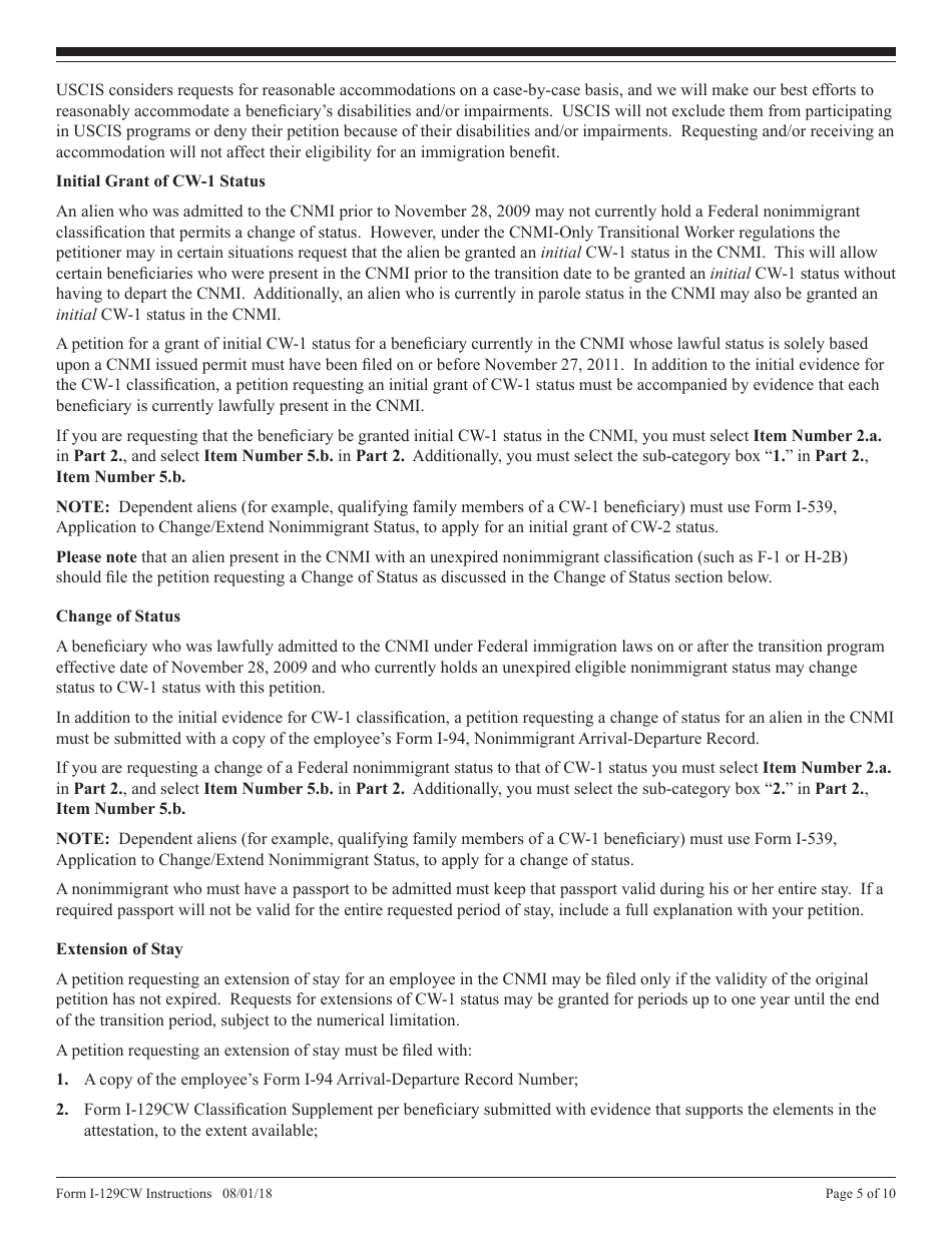 Instructions for USCIS Form I-129CW Petition for a CNMI-Only Nonimmigrant Transitional Worker, Page 5