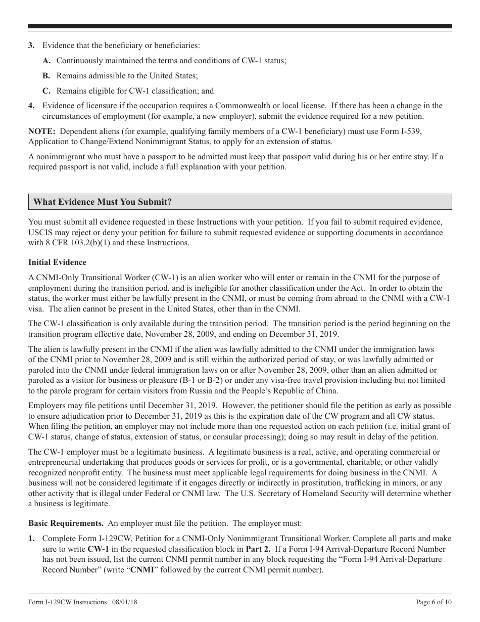Instructions for USCIS Form I-129CW Petition for a CNMI-Only Nonimmigrant Transitional Worker, Page 6