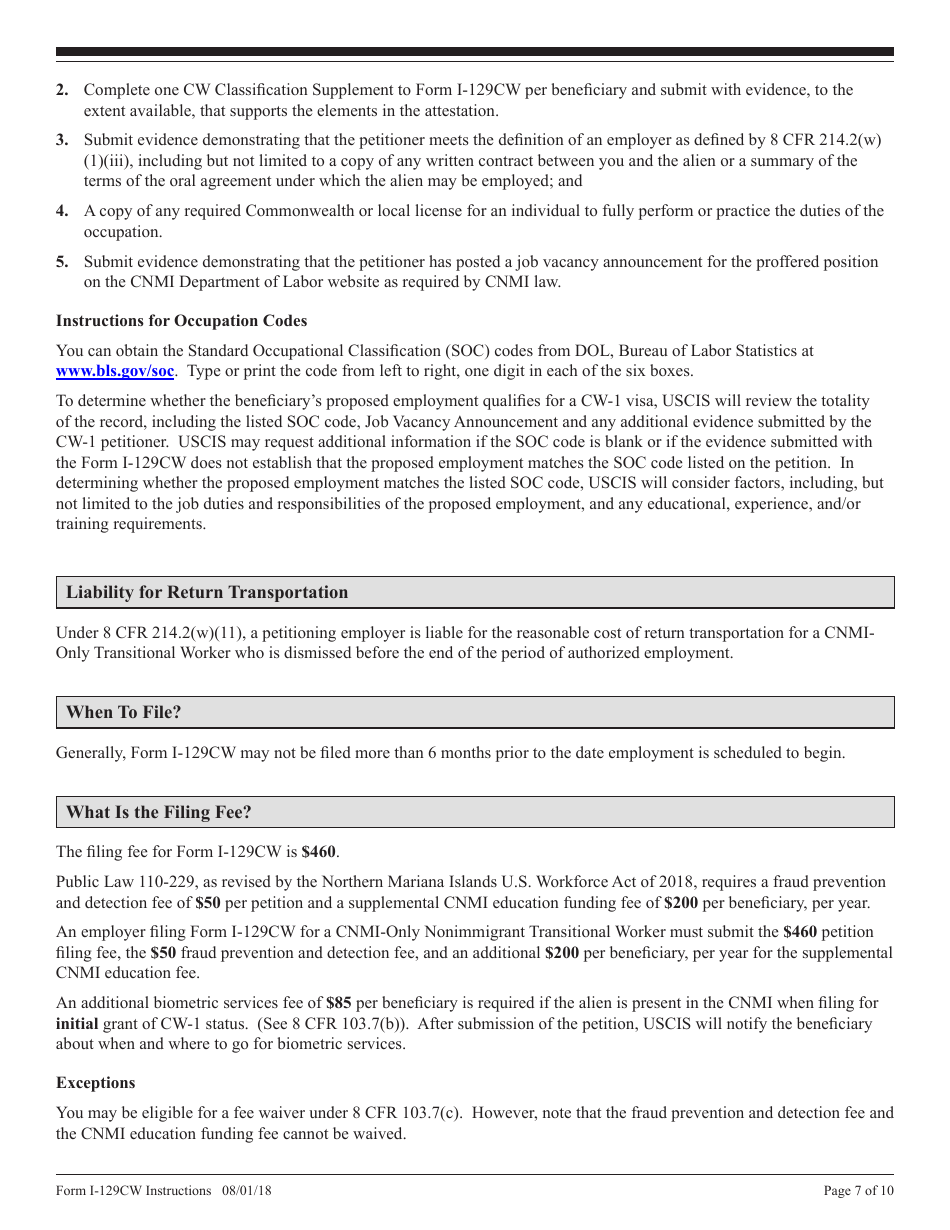 Instructions for USCIS Form I-129CW Petition for a CNMI-Only Nonimmigrant Transitional Worker, Page 7