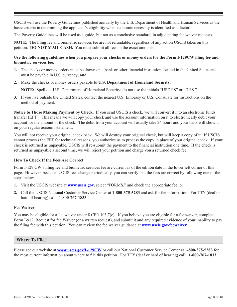 Instructions for USCIS Form I-129CW Petition for a CNMI-Only Nonimmigrant Transitional Worker, Page 8