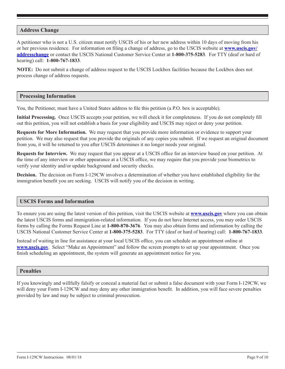 Instructions for USCIS Form I-129CW Petition for a CNMI-Only Nonimmigrant Transitional Worker, Page 9