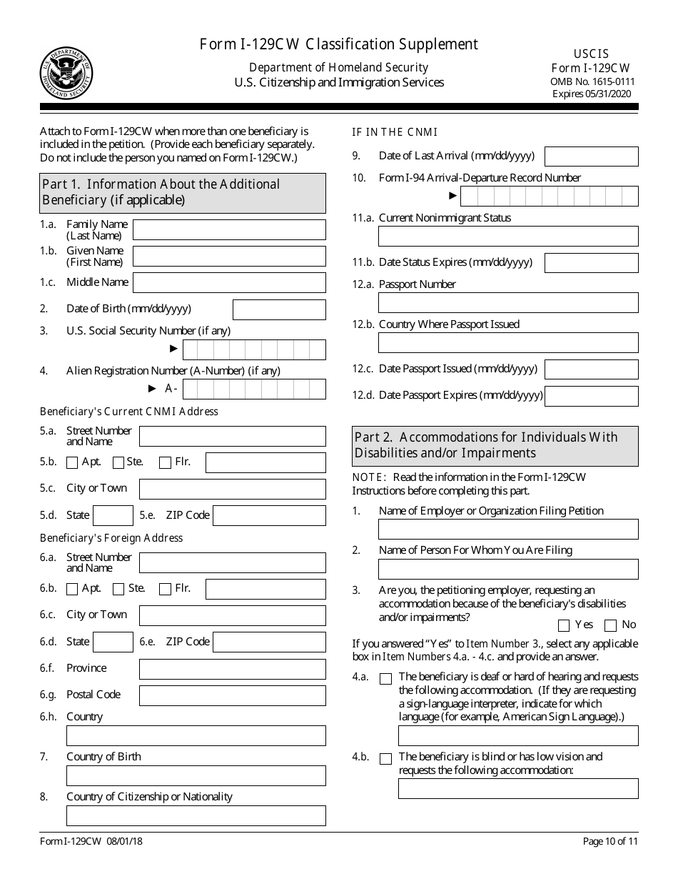 USCIS Form I-129CW Petition for a CNMI-Only Nonimmigrant Transitional Worker, Page 10