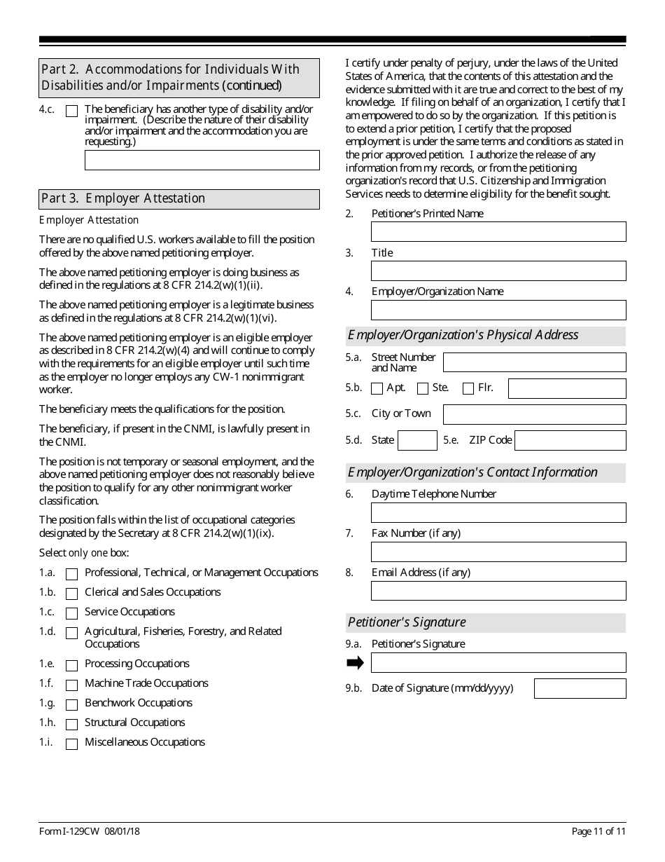 USCIS Form I-129CW Petition for a CNMI-Only Nonimmigrant Transitional Worker, Page 11