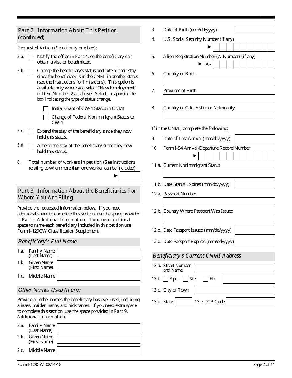 USCIS Form I-129CW Petition for a CNMI-Only Nonimmigrant Transitional Worker, Page 2