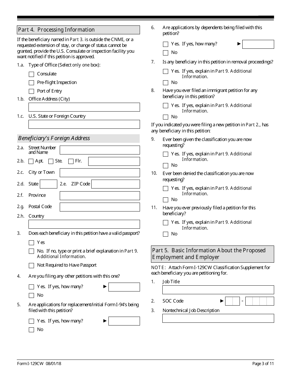 USCIS Form I-129CW Petition for a CNMI-Only Nonimmigrant Transitional Worker, Page 3
