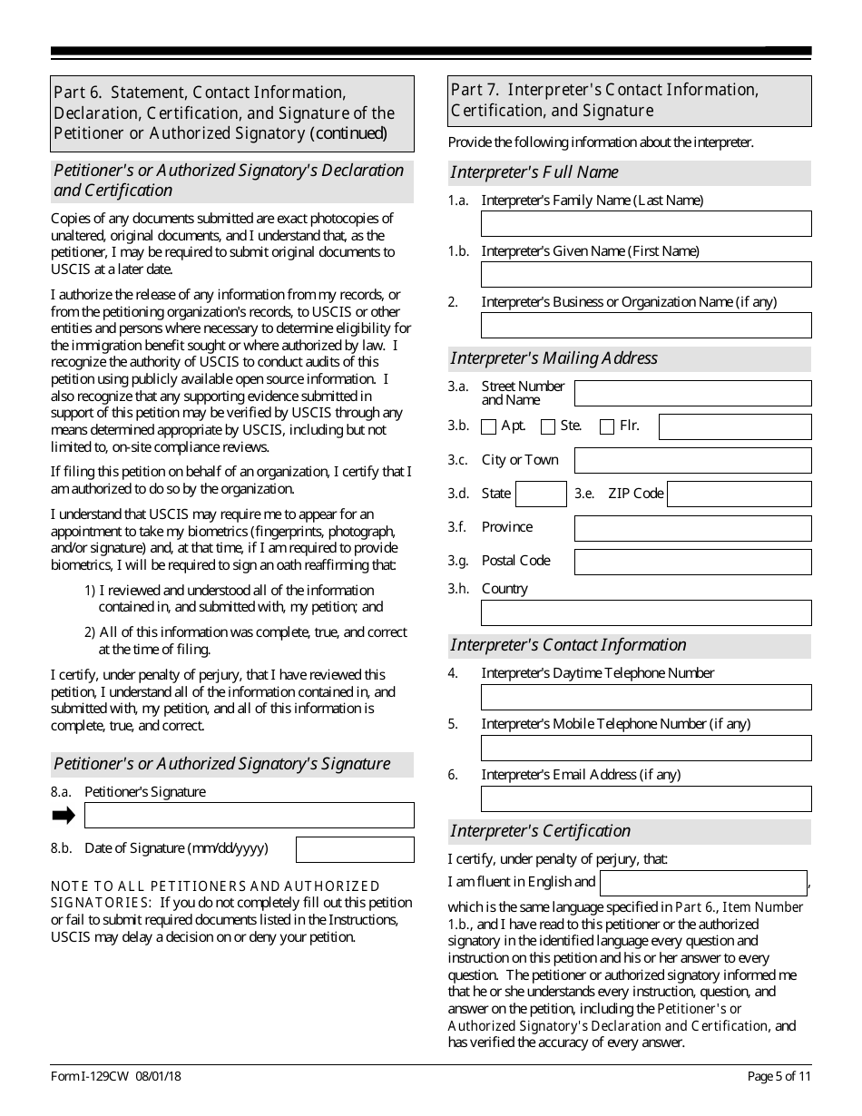 USCIS Form I-129CW Petition for a CNMI-Only Nonimmigrant Transitional Worker, Page 5