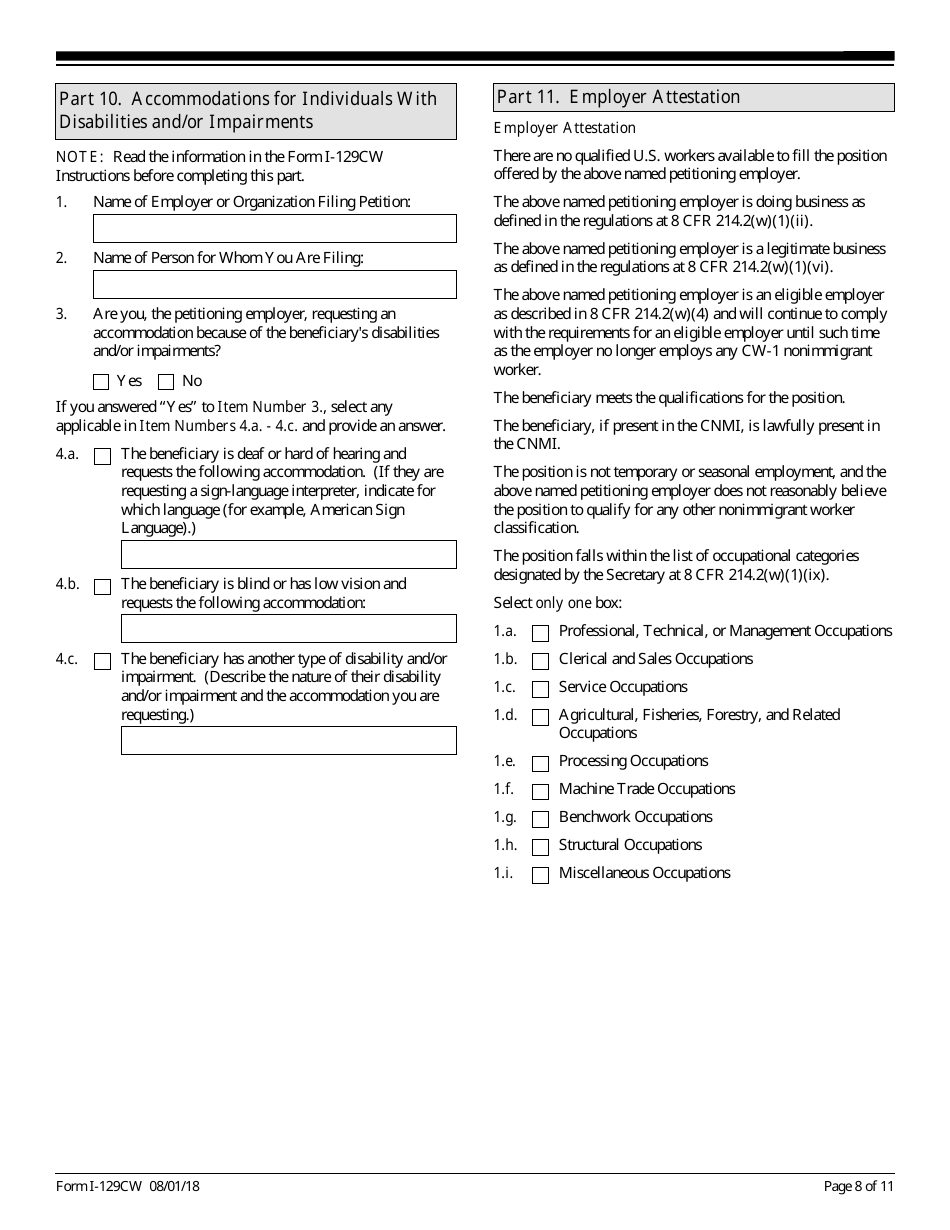 USCIS Form I-129CW Petition for a CNMI-Only Nonimmigrant Transitional Worker, Page 8