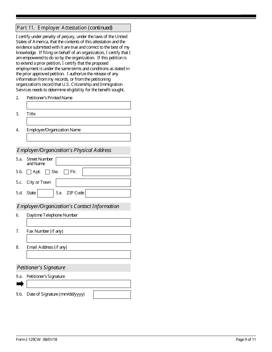 USCIS Form I-129CW Petition for a CNMI-Only Nonimmigrant Transitional Worker, Page 9
