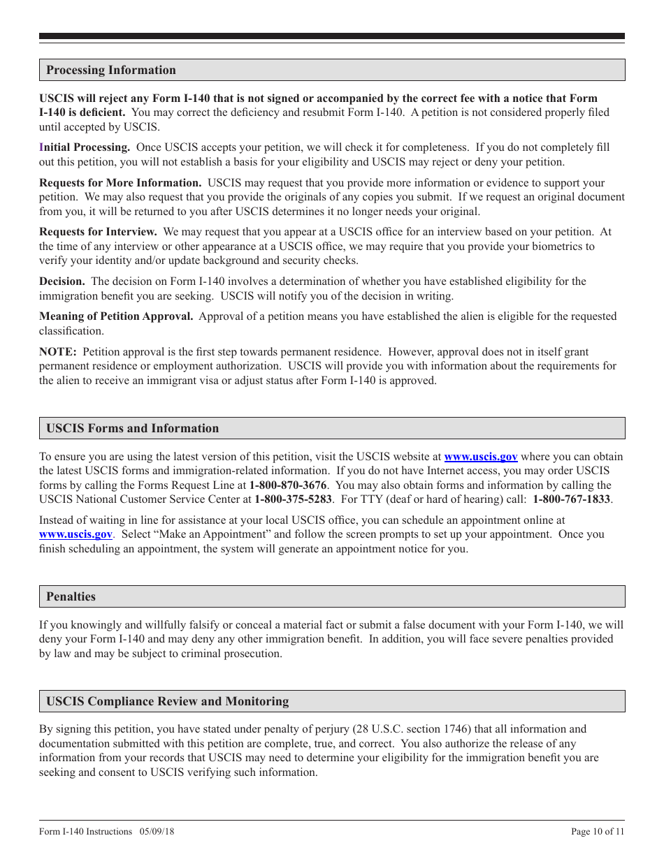Instructions for USCIS Form I-140 Petition for Alien Workers, Page 10