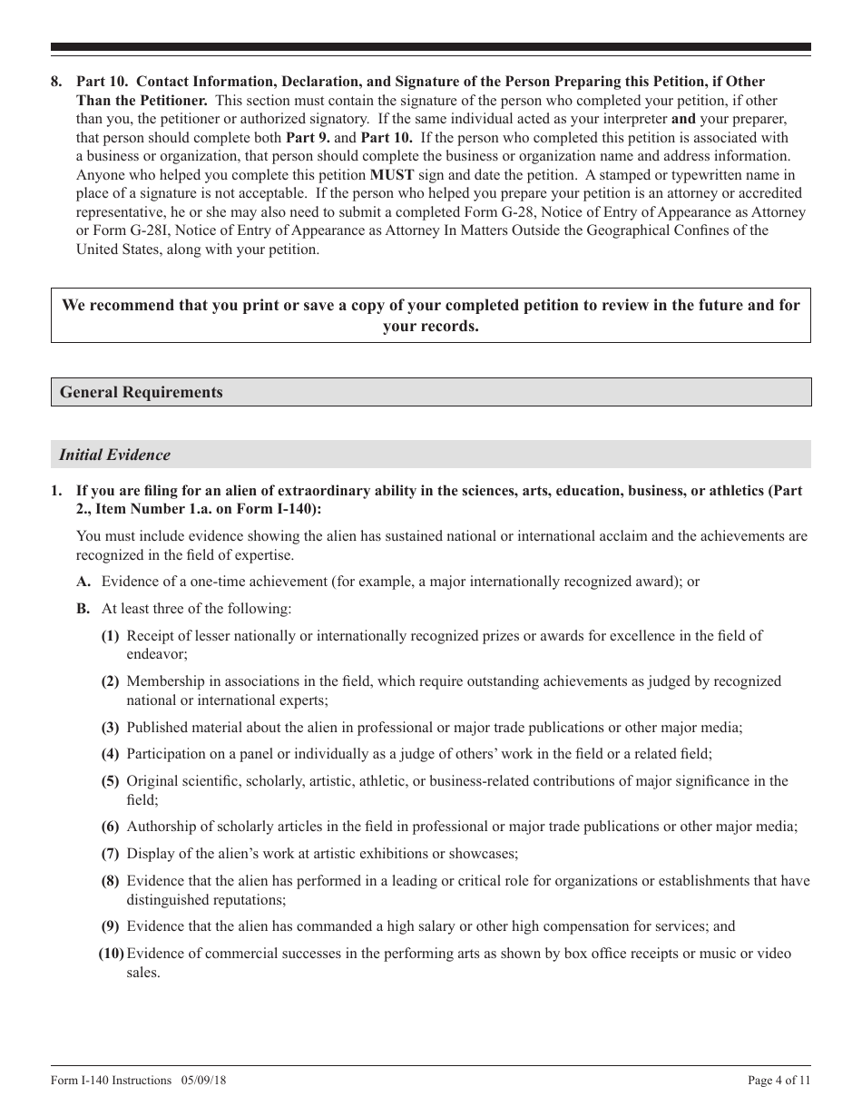Instructions for USCIS Form I-140 Petition for Alien Workers, Page 4