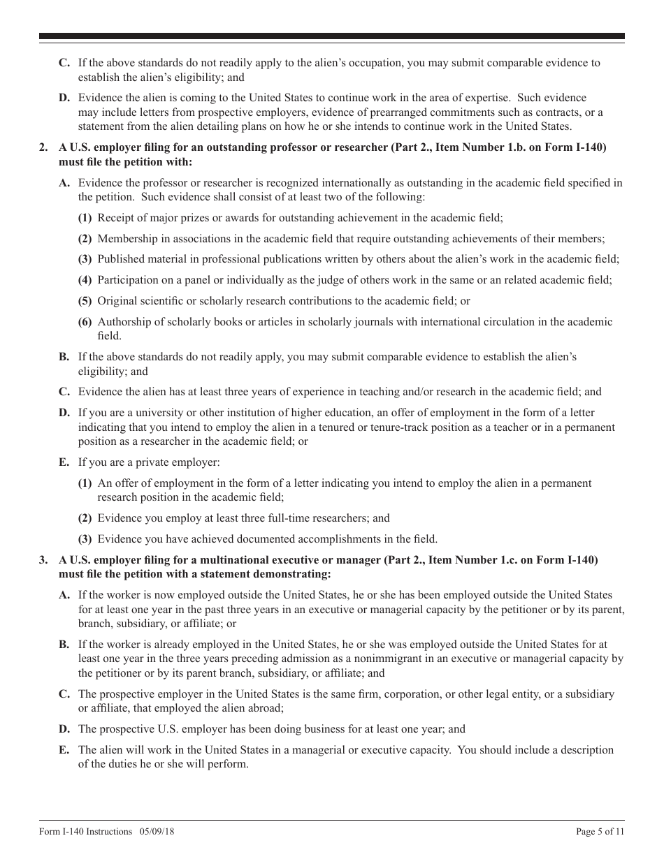 Instructions for USCIS Form I-140 Petition for Alien Workers, Page 5